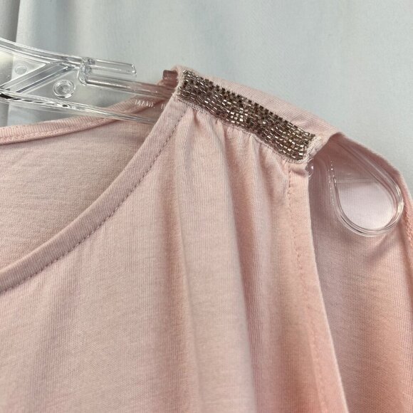 Chico’s Women’s Cold Shoulder Short Sleeve Top Embellished Shoulder Pink Large - Picture 4 of 9